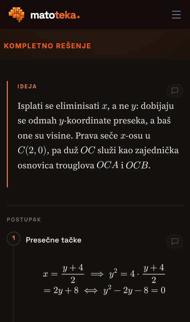 Rešenje zadatka sa prijemnog ispita za ETF iz 2026. u aplikaciji Matoteka: ideja rešenja i postupak korak po korak