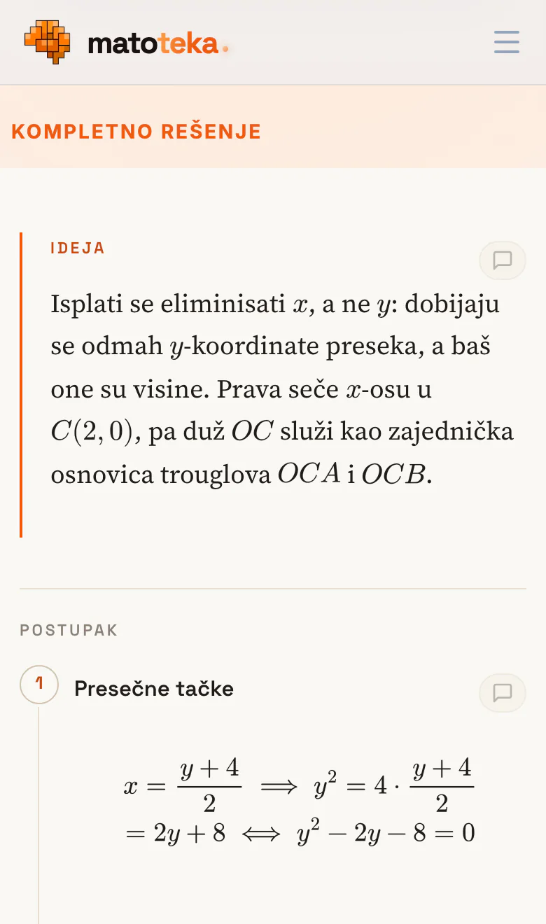 Rešenje zadatka sa prijemnog ispita za ETF iz 2026. u aplikaciji Matoteka: ideja rešenja i postupak korak po korak